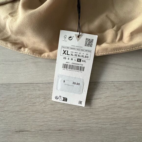 Zara Straight Neck Side Pleated Sleeveless Top Tan XL NWT - Picture 9 of 9